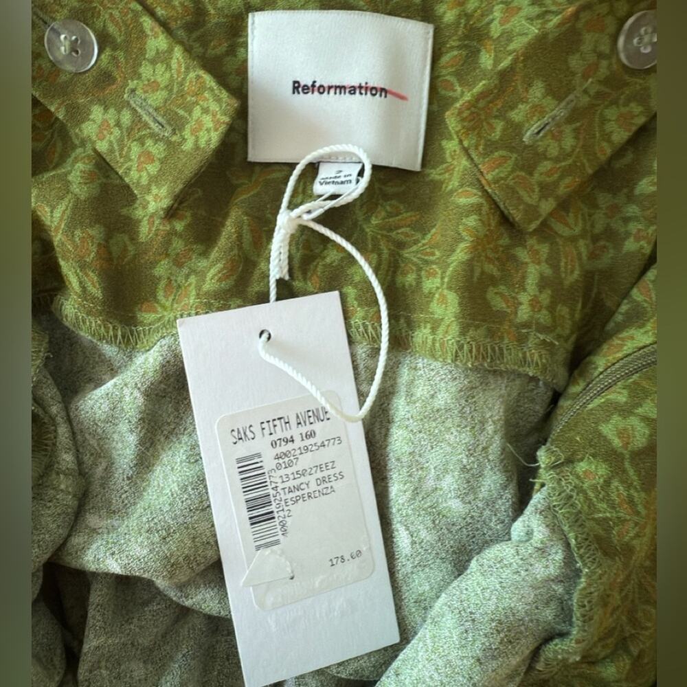 Reformation Olive Green Floral Midi Dress - Picture 4 of 4
